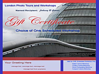 gift voucher for scheduled course allowing individual greeting message